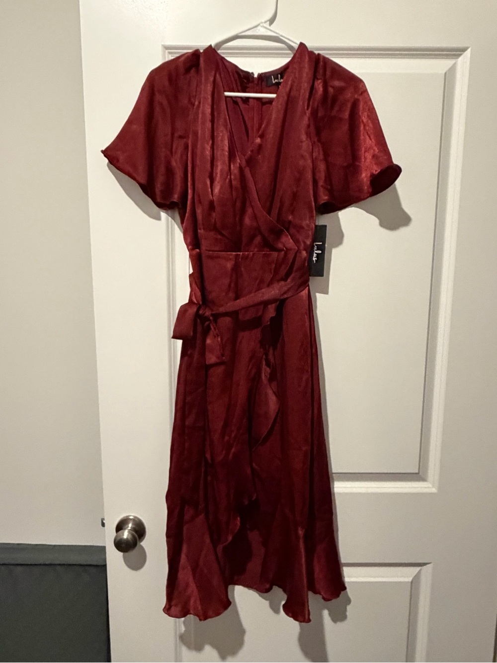 Lulu's Wine Red Satin Wrap Dress NWT